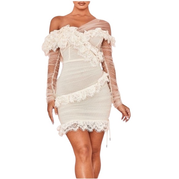 House of CB Dresses & Skirts - House of CB 'Sorrel' Tulle Asymmetric Minidress Ivory Large NWT